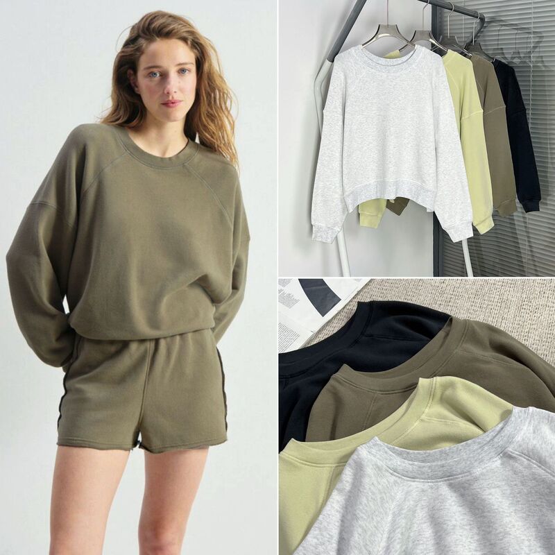 House26 Early Spring Lazy and Versatile Long-Staple Cotton Casual Loose Fit Crew Neck Sweatshirt for Women