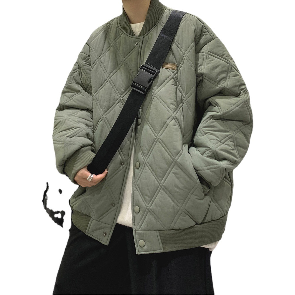 Estilo japonés rombo engrosada abrigo de invierno de los hombres ropa de algodón acolchado marca de moda suelta americana retro pareja desgaste herramientas de algodón acolchado ropa de moda