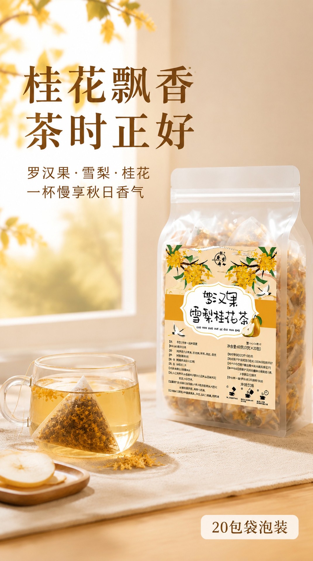Luo Han Guo Snow Pear Osmanthus Tea Bags 3g x 20 Individually Wrapped Herbal Fruit Tea Blend overview