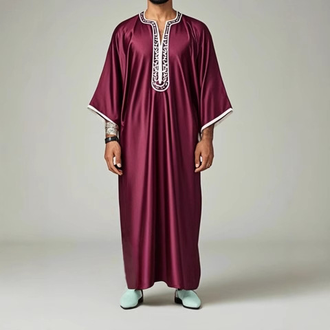 Kaftan-Bademantel für Herren mit afrikanischem Muster und marokkanischen Seitentaschen – bequemes, langes Ethno-Kleid für die Freizeit_voghion.com
