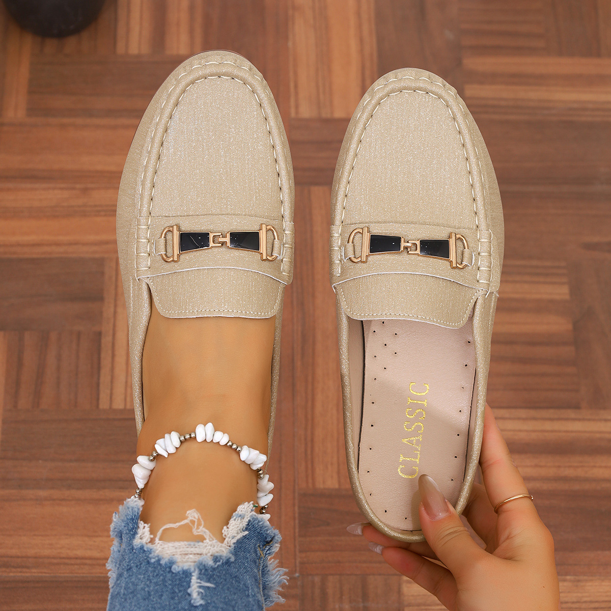 Mocasines Destalonados Planos para Mujer de Cuero Artificial para Banquetes