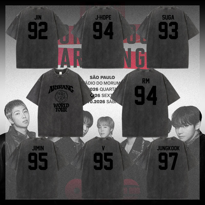 BTS World Tour ARIRANG merchandise matching short-sleeve T-shirt, washed cotton printed clothing for summer BTS World Tour ARIRANG merchandise matching short-sleeve T-shirt, washed cotton printed clothing for summer