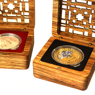 Hollow Creative Cultural and Creative Wooden Commemorative Coin Box Storage Box Collection Packaging Craft Storage Wooden Box Factory Direct Sale