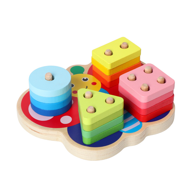 Forma geométrica de pesca magnética de madera a juego dos en uno conjunto de bloques de construcción de columnas coordinación mano-ojo juguetes educativos de educación temprana