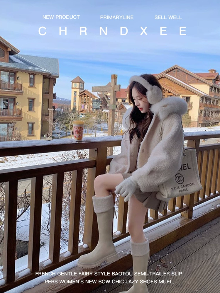 Winter leather warm non-slip ski high boots platform
