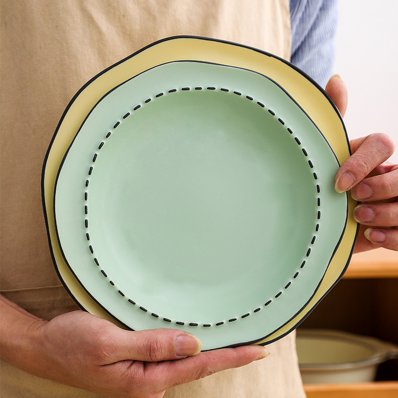 Estilo japonés vajilla de cerámica del hogar bajo vidriado color tazón plato de arroz mulanxi alto valor de color Tazón de fuente plato celebridad de Internet plato traje