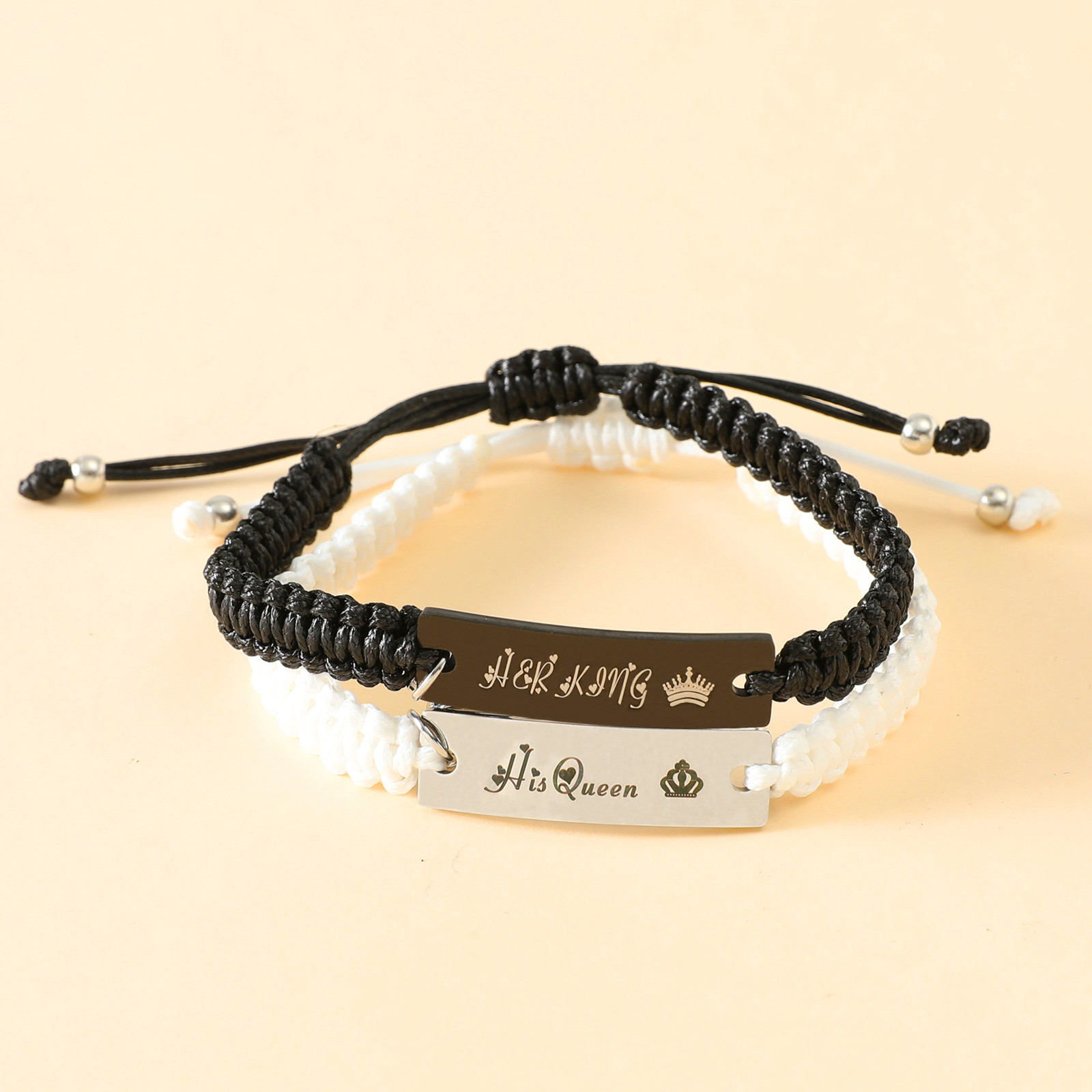 Daily Occasion Stainless Steel, rope Material 1 Pair Fashion Letter Heart Shape Rectangle Stainless Steel Rope Knitting Bracelets