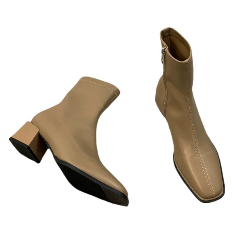 Белые женские ботильоны на высоком квадратном каблуке в стиле французского минимализма, новинка весны-осени 2025, коричневые ботинки-мартинсы