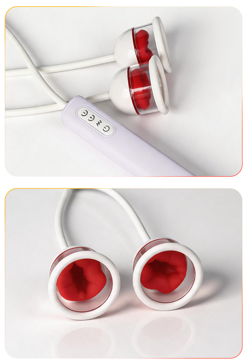 Double-Cup Breast Suction and Vibration Massager, Silicone Nipple Toy, Red — detail image 27