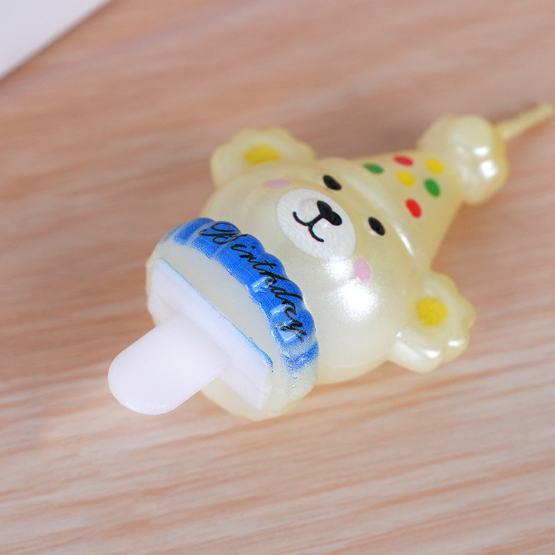 Cute Party Hat Bear Candle Birthday Cake Decoration Plug-in Children's Holiday Baking Holiday Party Christmas 2