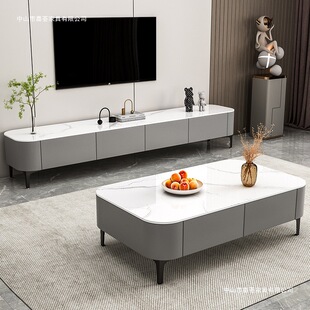 Soft-Packed Coffee Table Internet Celebrity Popular Tempered Glass Tv Cabinet Combination Small Apartment Living Room Home Set Solid Wood