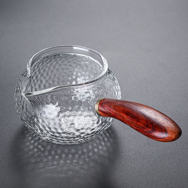 Asa lateral de vidrio taza justa traje de fuga de té juego de té de Kung Fu separación de té de vidrio de borosilicato patrón de malla de martillo Té Mar