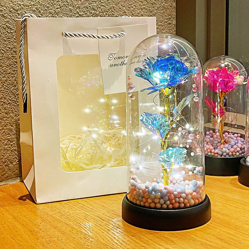 Transfronterizos brillantes rosas doradas lámparas de noche simulación ramo de flores eterno decoración de escritorio adornos regalos de cumpleaños