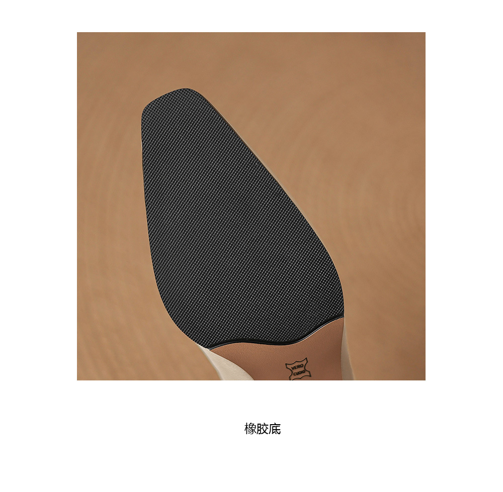 Sandal nữ bít mũi hở gót cao gót thô 5 cm, da bò mùa xuân hè — đen chi tiết 18