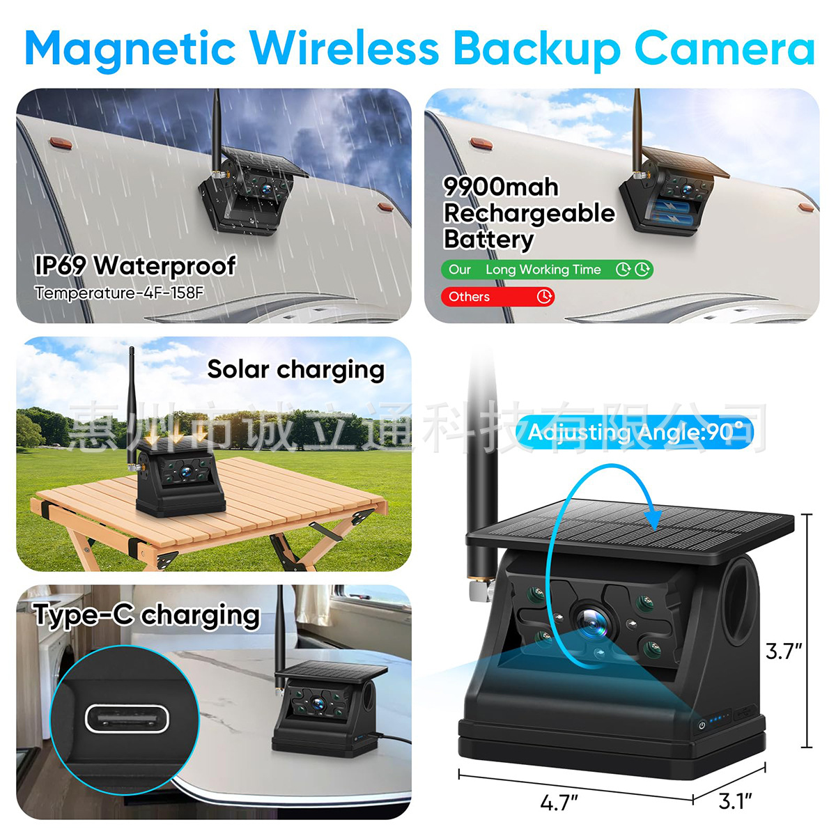 Amazon Us Station Hot Selling Solar Wireless Car Truck Reversing Surveillance Camera Infrared Night Vision 1080