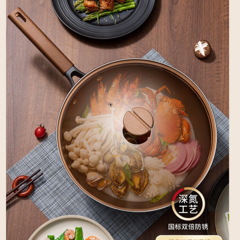 新款氮化铸铁锅无涂层原生态极铁锅不粘锅家用炒锅炒菜锅礼品批发