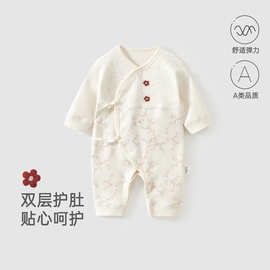 婴儿秋季衣服a类舒绒新生儿连体衣小月龄宝宝哈衣蝴蝶衣外出爬服