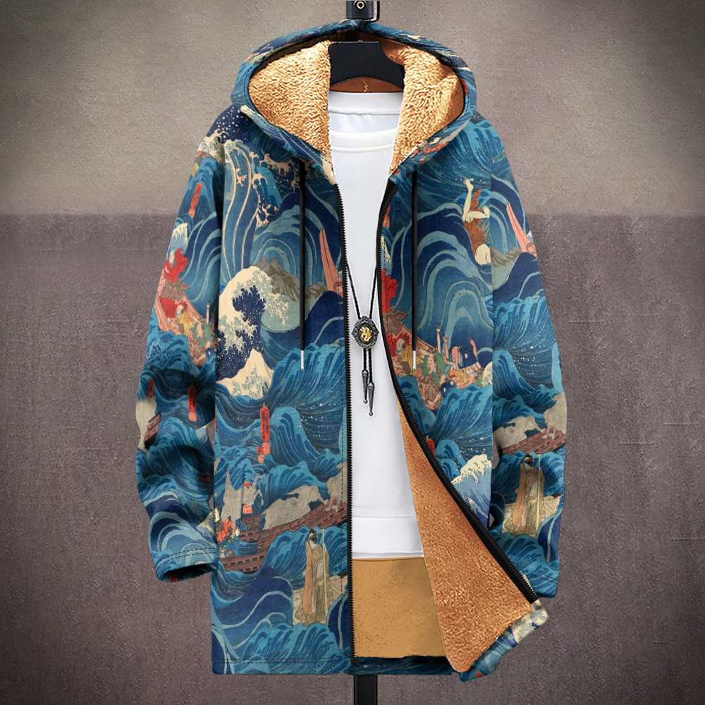 Multi pattern autumn and winter cotton jacket with French velvet 3D printing hooded cardigan zipper pocket thickened_voghion.com