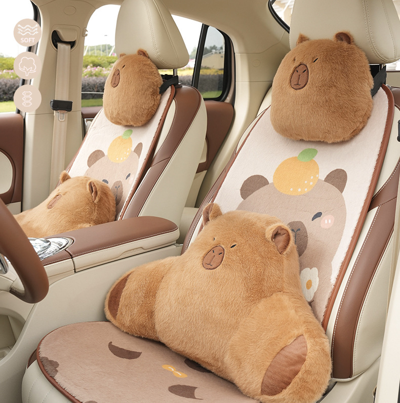 Winter car waist support Kapi Barra car headrest neck pillow cartoon cute plush car pillow pillow