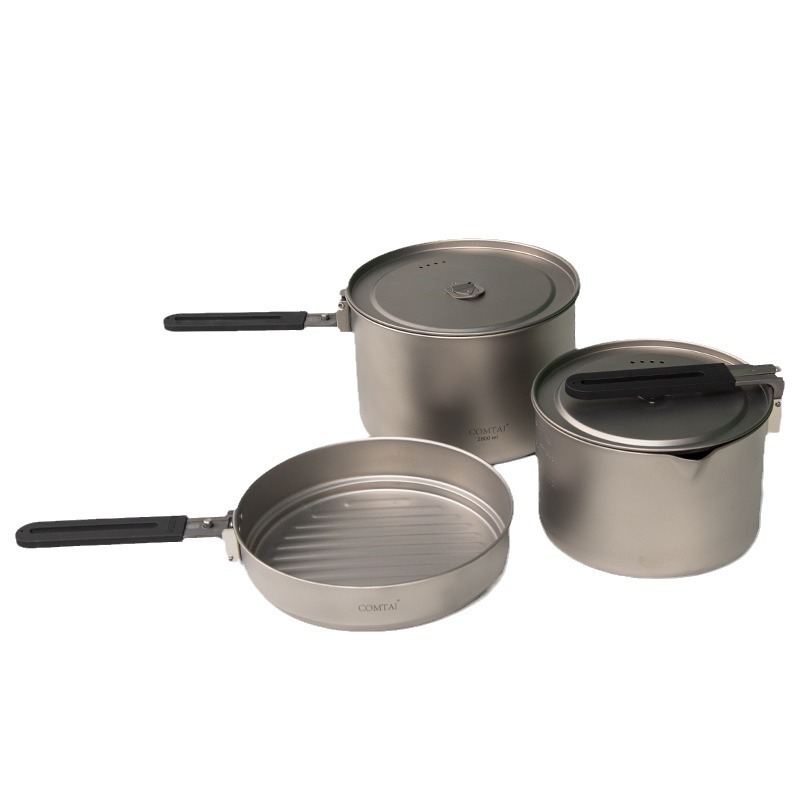 Olla de titanio puro COMTAI, olla plegable portátil para exteriores, sartén para acampar, juego de ollas individuales para acampar en grupo