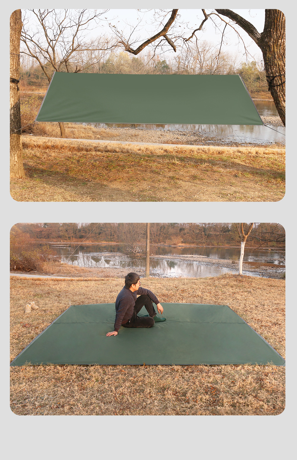 Enjoy Cross-Border Outdoor Square Canopy Sunshade and Sun Protection 210t Polyester Plaid Four-Corner Camping Style Canopy
