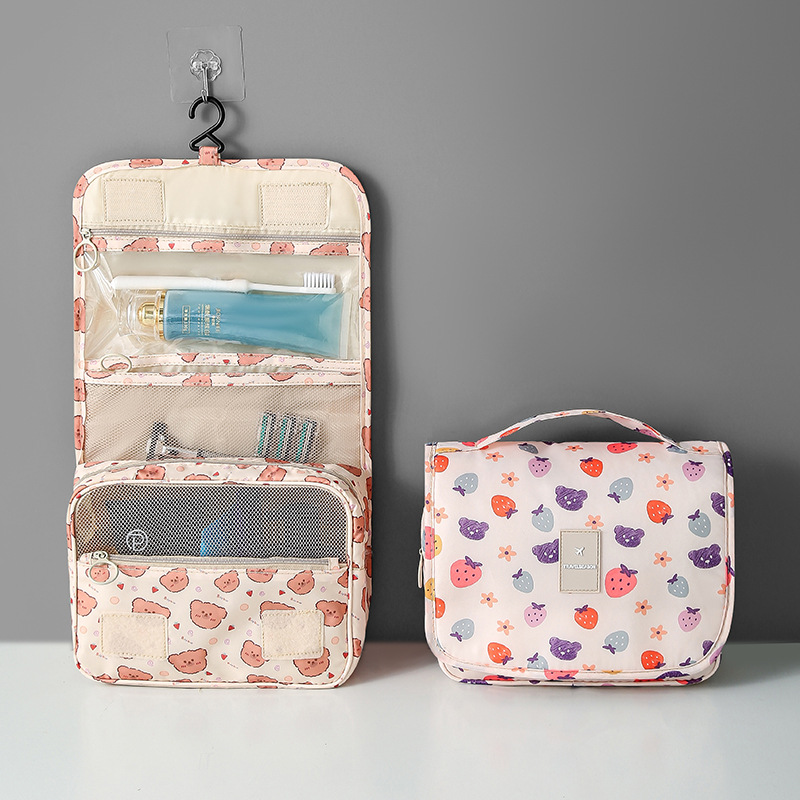 New cartoon printed hook travel toiletry bag, portable large capacity business trip travel cosmetic toiletries storage bag