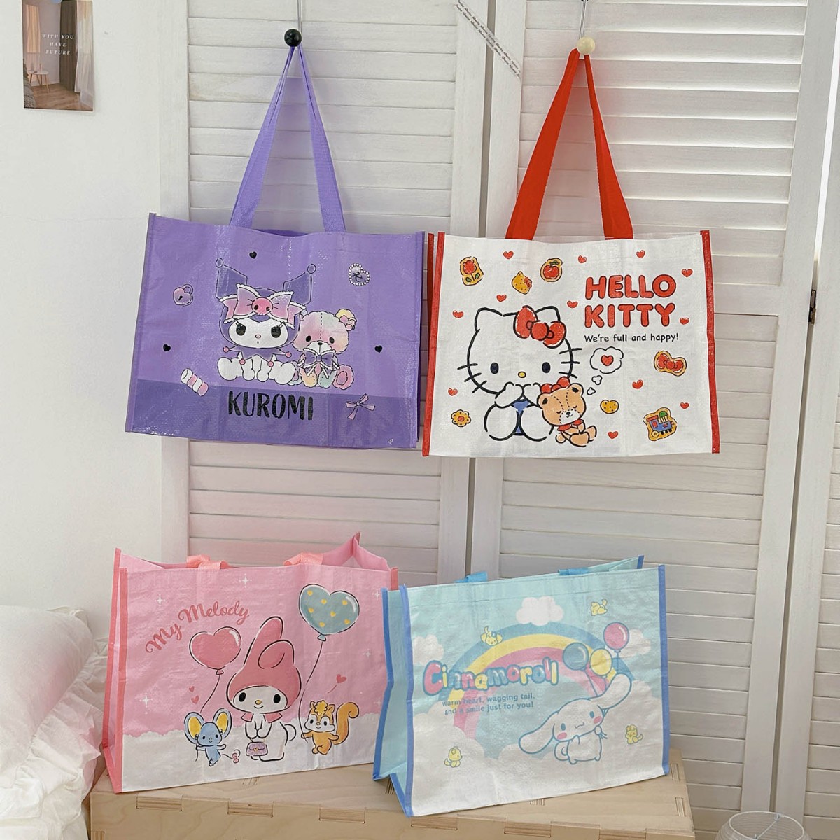 Sanrio Genuine Authorized Woven Handbag Cute Cartoon Shoulder Bag Large Capacity Shopping Mommy Bag Shopping Bag