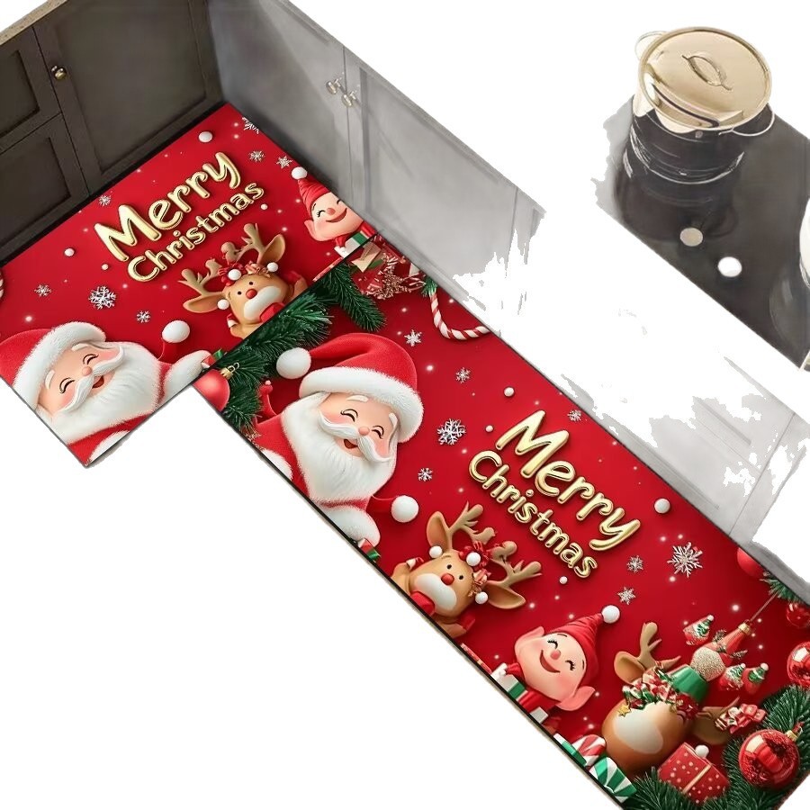 Transfronterizos TEMU Navidad cocina alfombra Navidad atmósfera alfombra cristal lana resistente a la suciedad alfombra de fábrica al por mayor
