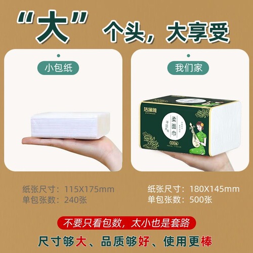 Jielanya Large Pack Tissue Paper Toilet Paper 500 Sheets 36 Boxes Bulk Wholesale Natural Wood Pulp Facial Tissues Napkins