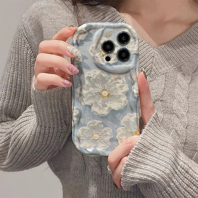 油画蓝白桃花适用苹果15PROMAX手机壳iPhone14个性13创意12软壳11|undefined