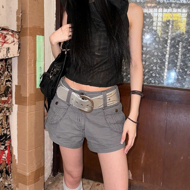 American retro style spicy girl workwear multi-pocket design distressed denim shorts for women, summer thin loose slimming trendy shorts American retro style spicy girl workwear multi-pocket design distressed denim shorts for women, summer thin loose slimming trendy shorts