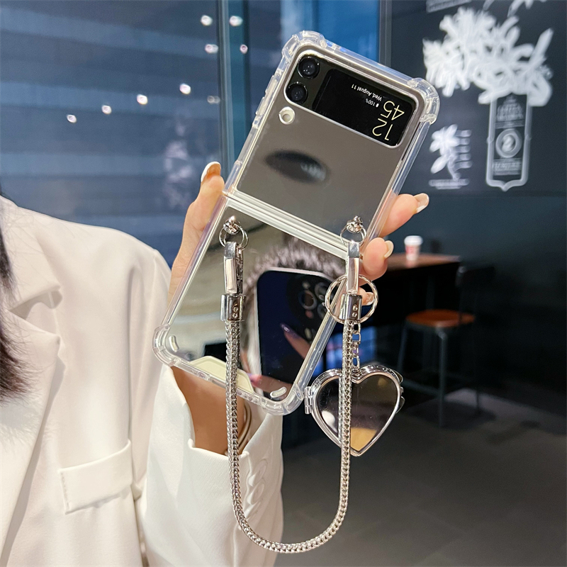 for samsung zflip4 mirror folding phone case findn3flip bracelet love mirror anti-drop protective case for samsung zflip4 mirror folding phone case findn3flip bracelet love mirror anti-drop protective case