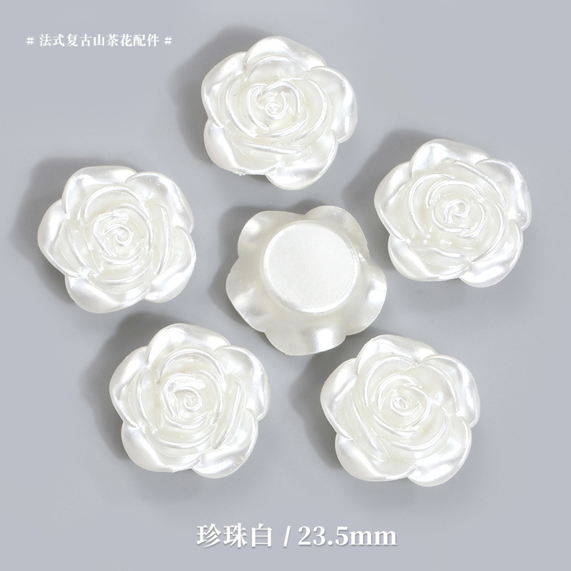 Resalte ABS perla de imitación con agujero beige camelia horquilla joyería accesorios para el cabello perlas de bricolaje al por mayor accesorios Yake