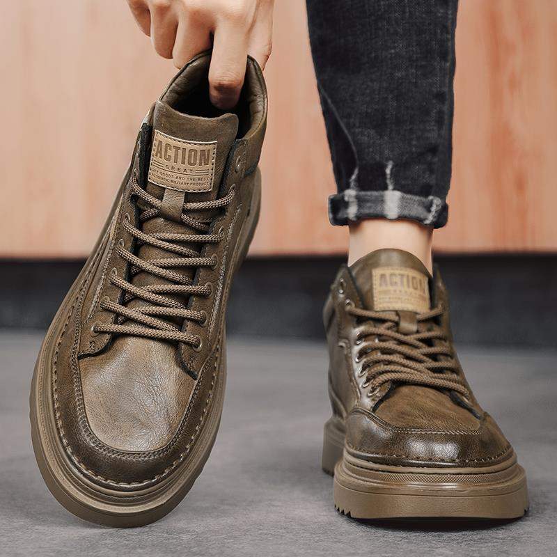2025 Winter Men's Shoes New High-Top Boots Trendyy Versatile Thick-Soled Casual Leather Shoes Workwear Sneakers Labor Protection Shoes