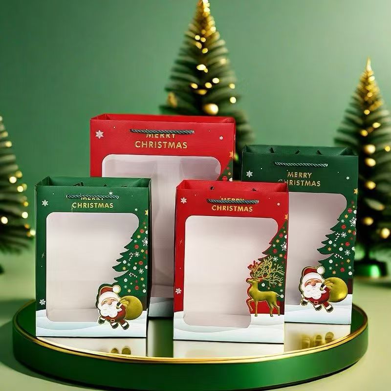 圣诞节礼物手提袋透明橱窗礼品袋苹果包装盒袋糖果喜糖圣诞限定