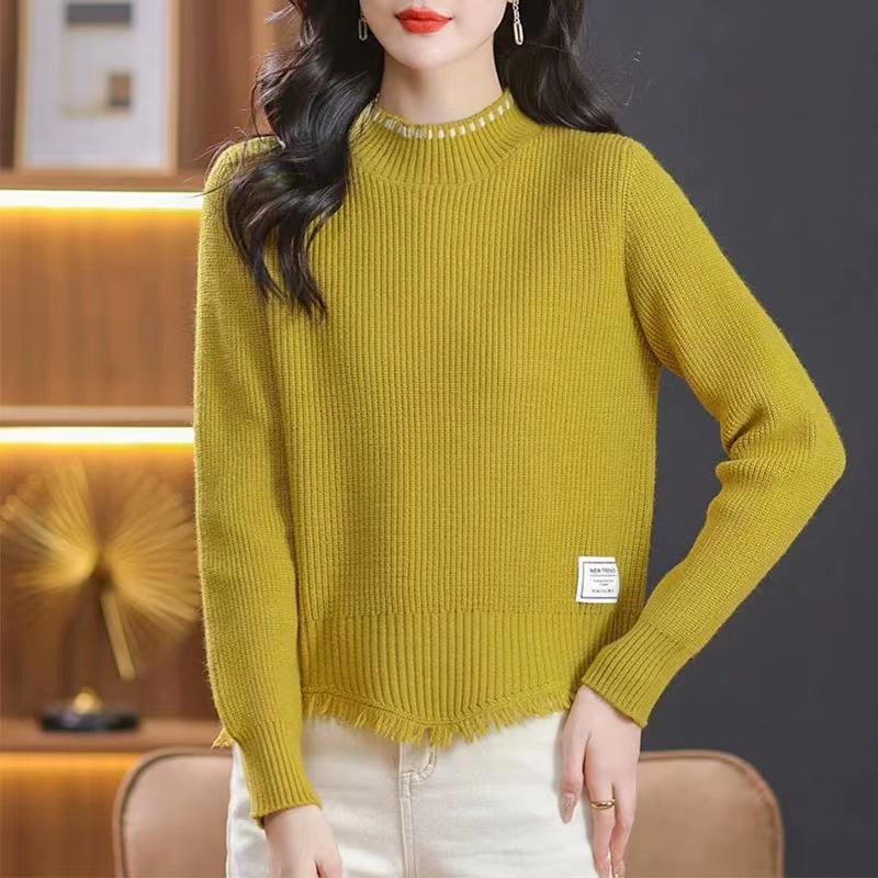 Suéter corto con bordas para mujeres otoño y invierno 2025 nueva moda de camisa de cintura alta pequeña camisa de punto de cuello medio alto image 1