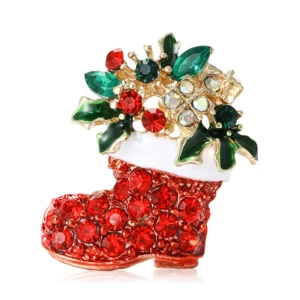 European and American Cross-Border Enamel Inlaid Diamond Luxury Santa Claus Shoe Brooch Versatile Clothing Accessory Unisex Brooch Gift