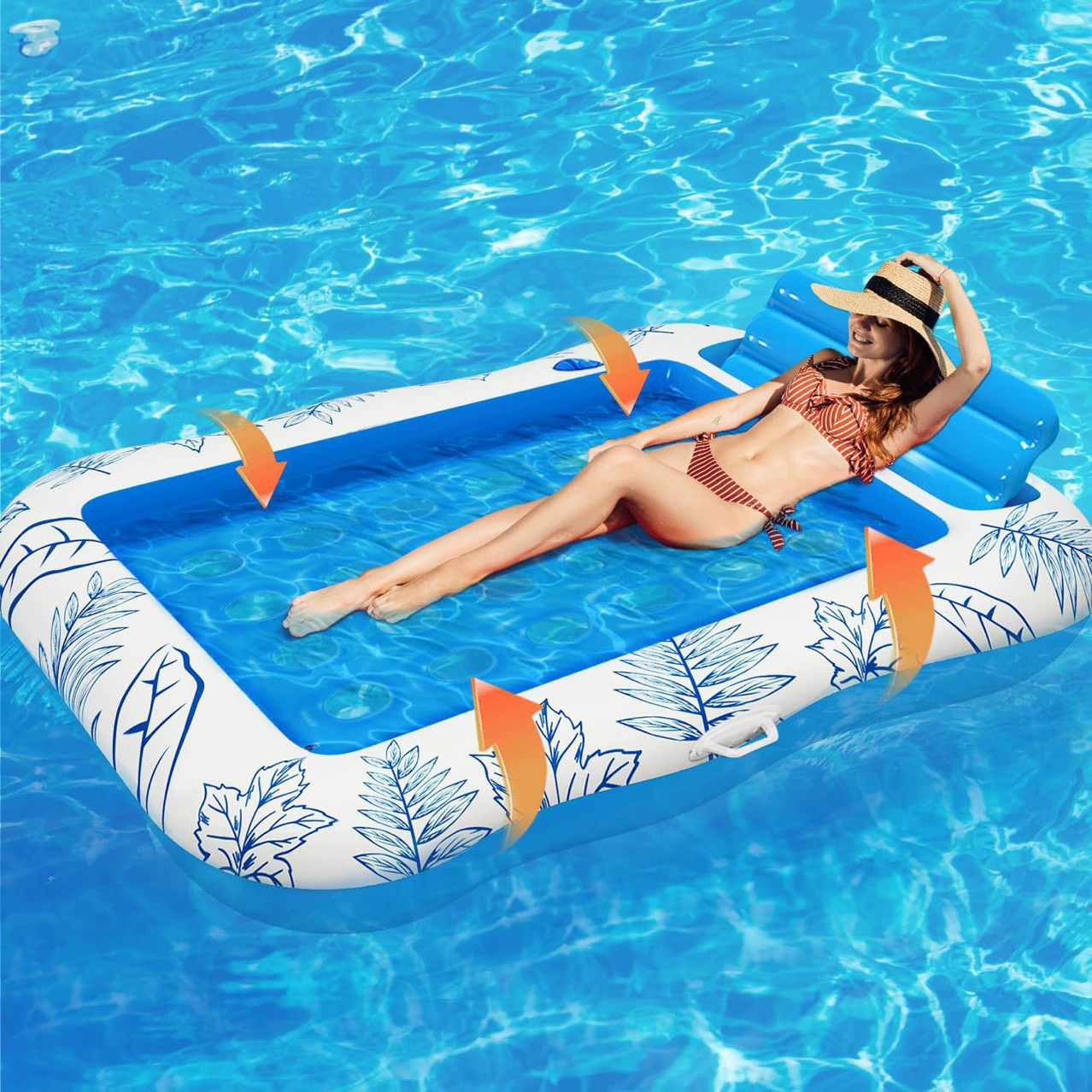 Надувной двойной плавающий взвод для взрослых светящийся плавательный круг светодиодный солнечный свет загар бассейн синий кленовый лист пещера плавающая кровать