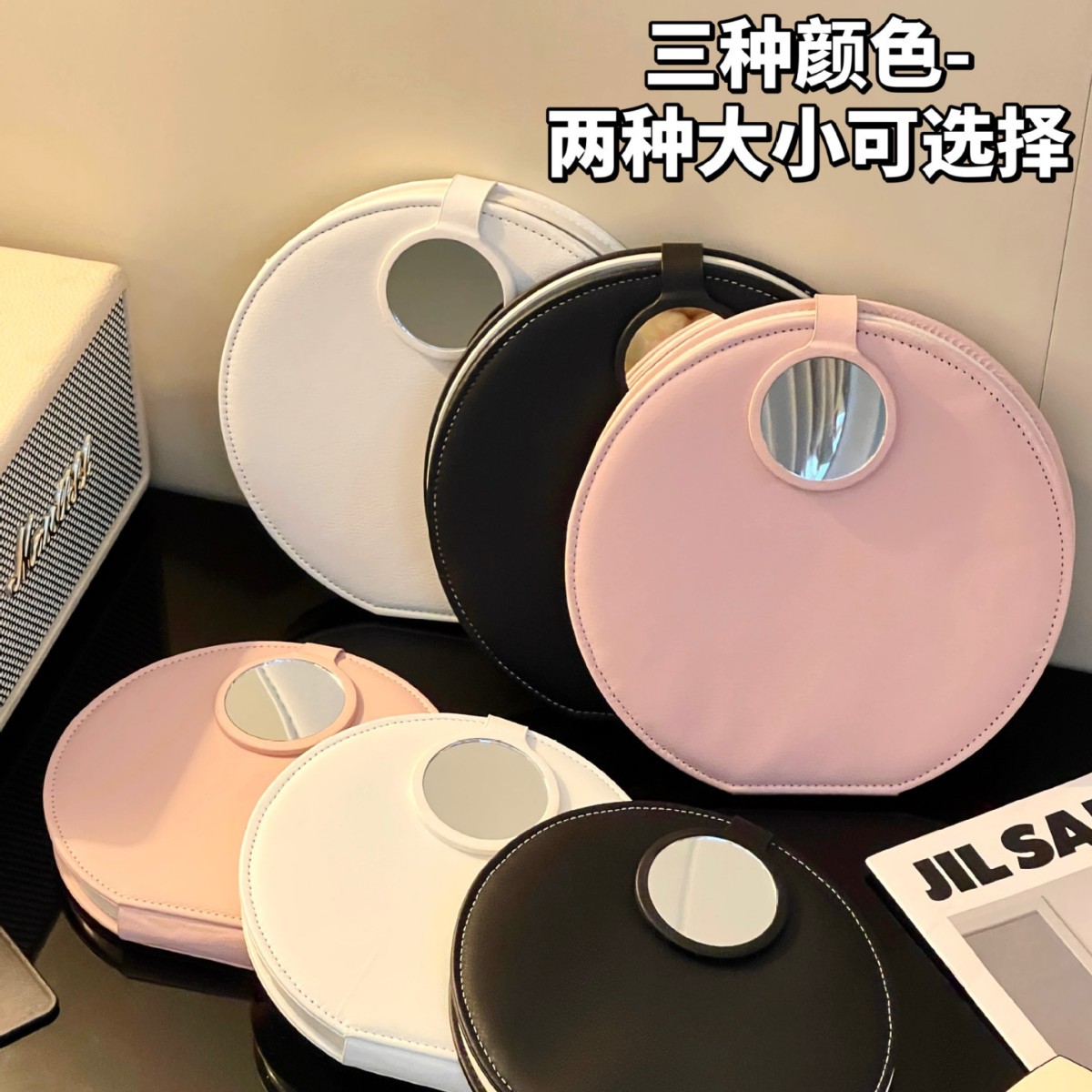 Espejo de maquillaje redondo portátil plegable recargable luminoso espejo de escritorio dormitorio espejo de relleno de luz