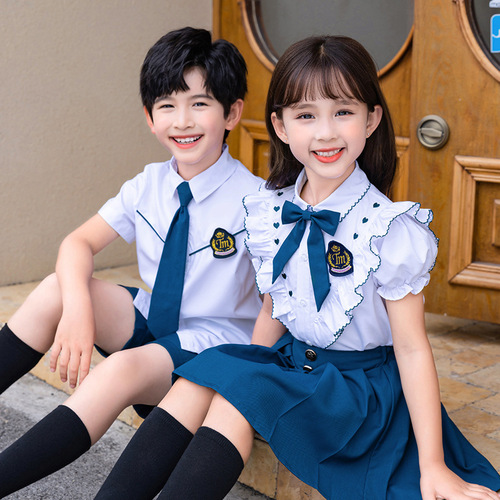 Preschool uniform British style set primary school uniform for boys and girls JK uniform shirt two-piece summer set