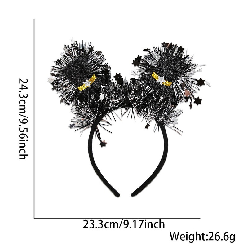 2026 新年スターカラフルなストリップヘッドバンドヘアアクセサリー新年パーティーの装飾ワイングラスレター五芒星ブラックゴールドヘッドバンド|undefined