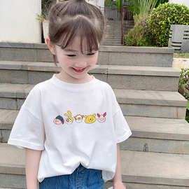 女童纯棉白色短袖t恤夏季中大童韩范洋气时髦半袖女孩夏装ins上衣
