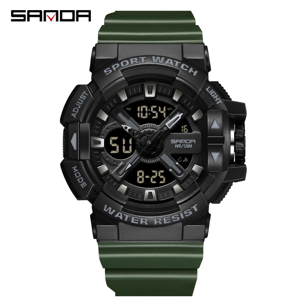 SANDA 3128 nuevo simple personalizado multi-funcional de moda de doble movimiento luminoso casual reloj deportivo