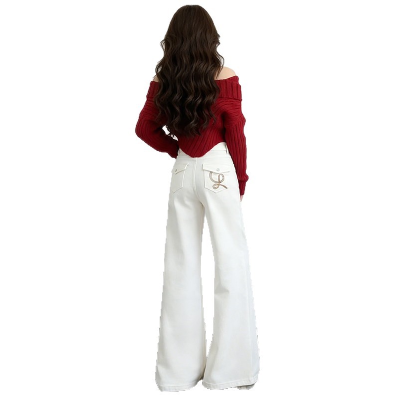Women's High-Rise White Embroidered Flared Jeans – Vintage 70s Bell Bottom With Boho Stitching & Non-Skinny Fit For Spring_voghion.com
