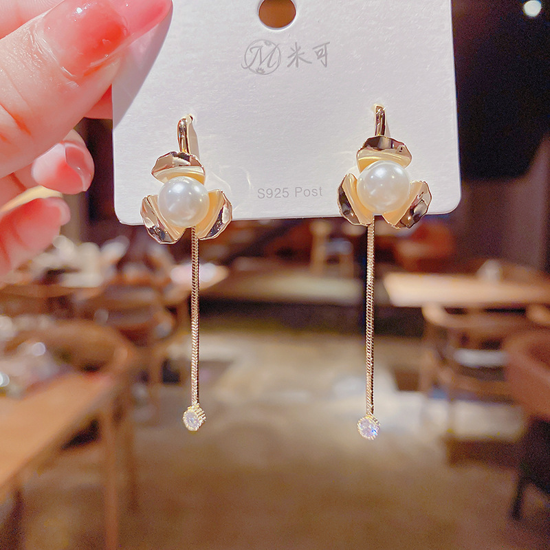 Fashion geometric pearl tassel copper earrings wholesalepicture3