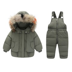 Winter children's down jacket suit Korean style large fur collar two-piece set male and female baby overalls foreign trade children's clothing wholesale