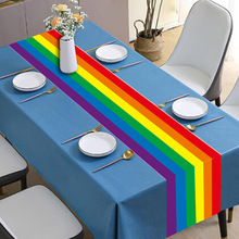 跨境新款彩虹桌布家用餐厅节日装饰彩虹桌旗亚马逊户外印花桌旗