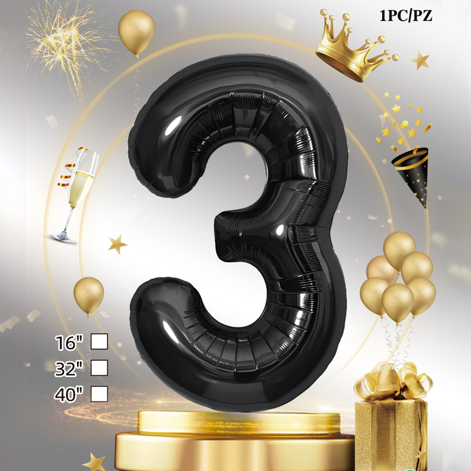 Embalaje de tarjeta de papel independiente digital de cumpleaños impreso en blanco de 32 pulgadas, decoración de fiesta de la versión estadounidense, película de aluminio, decoración de globos de papel de aluminio