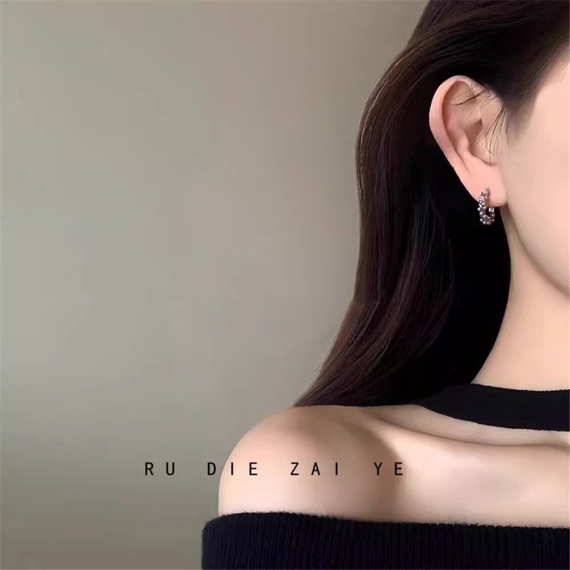 高级感风信紫色珍珠耳扣耳环小众设计耳钉轻奢气质耳饰|undefined