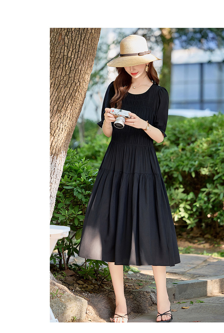 Đầm suông nữ midi che bụng eo màu trơn NI510 — Màu đen, Màu đỏ chi tiết 26